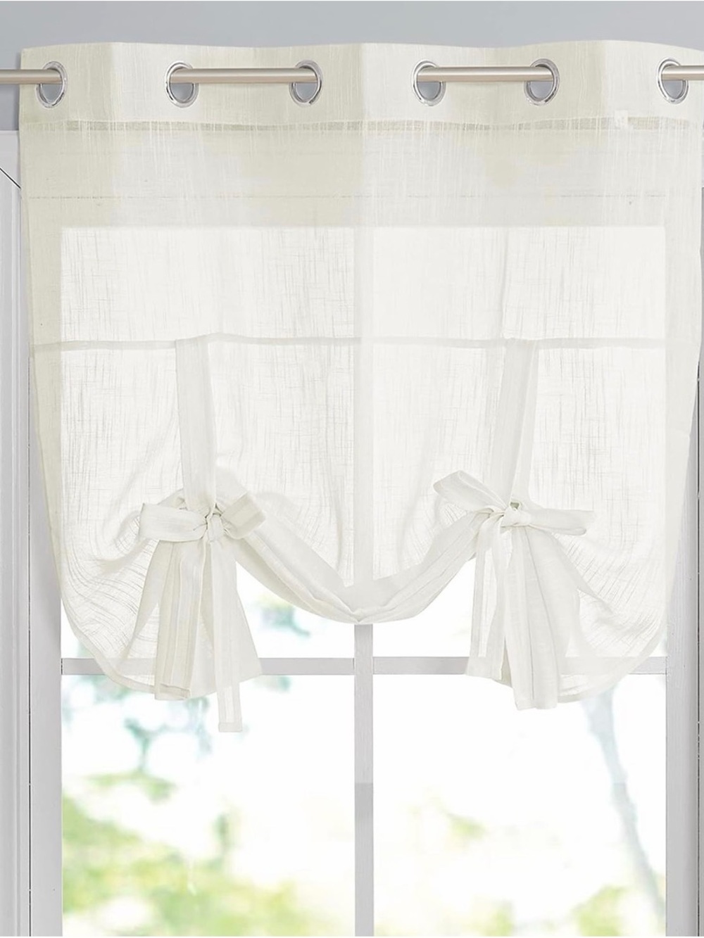 Amazon Sheer Tie-Up Café Curtain Panel in Ivory White